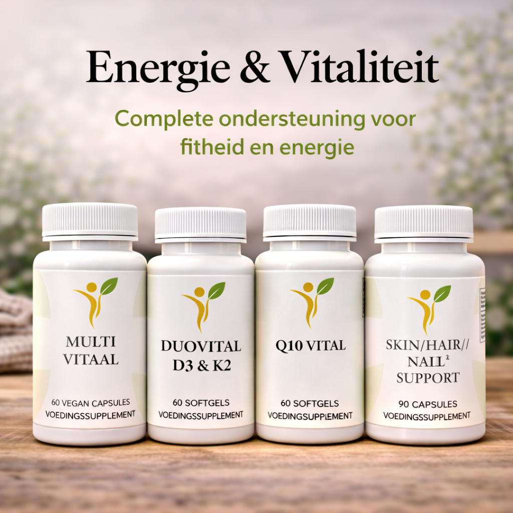 Energie en vitaliteit supplementen met Multi Vitaal, DuoVital D3 & K2, Q10 Vital en Skin Hair Nail Support voor ondersteuning van energie en dagelijkse vitaliteit