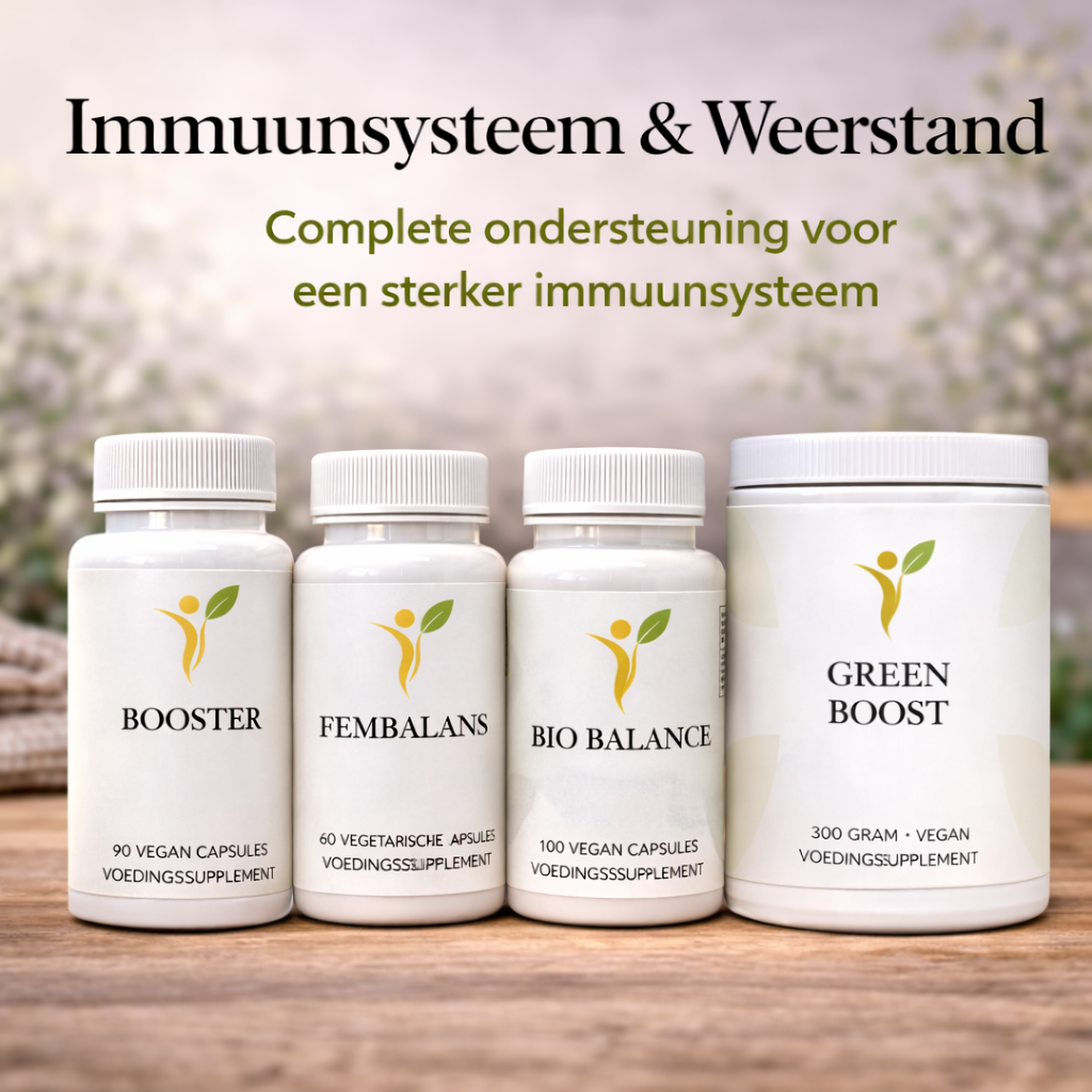 Immuunsysteem en weerstand supplementen met Green Boost, Booster, Bio Balance en Fembalans voor ondersteuning van weerstand en een sterk immuunsysteem